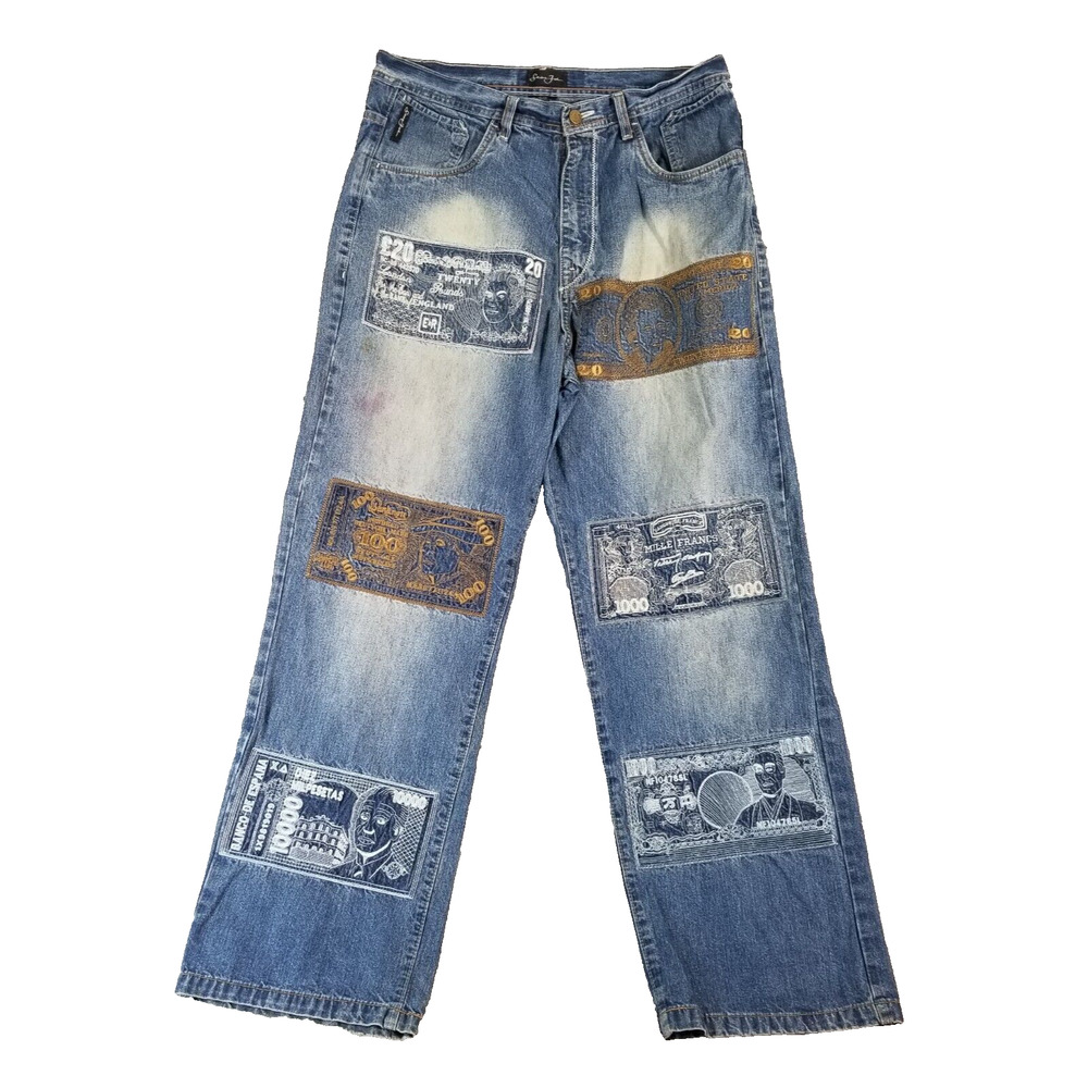 Sean John Mens Jeans 36x32 Loose Baggy Y2K Embroidered Hip Hop Streetwear